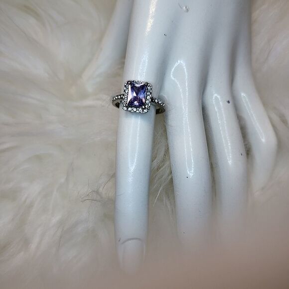 Silver & amethyst stone with rhinestone embellishments sz 8 - Picture 1 of 6